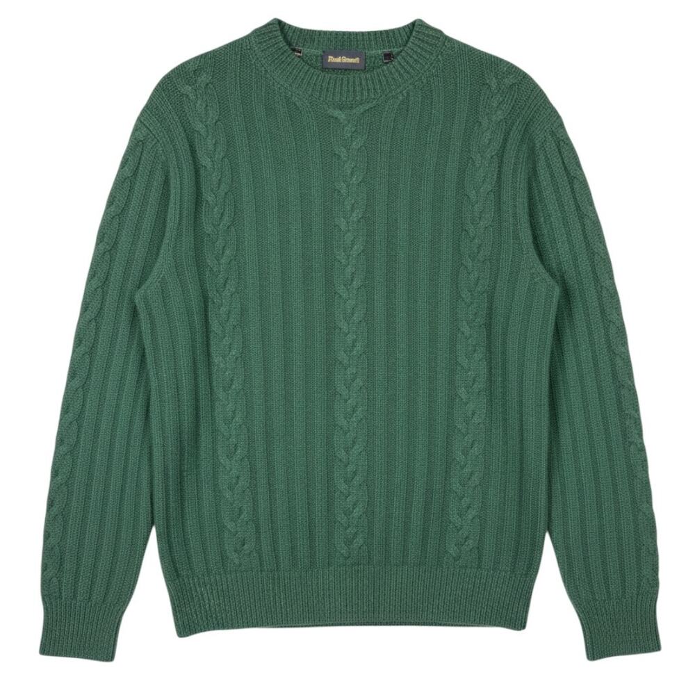 Paul Stuart Ribbed Cable Knit Green Wool Sweater Men's Medium Made in Italy $795